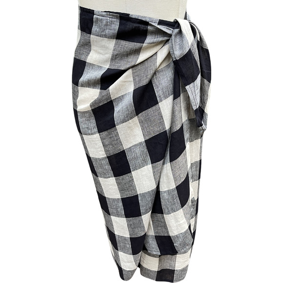 80s/90s Buffalo Monochrome Plaid Linen Wrap Maxi Skirt - Picture 1 of 11